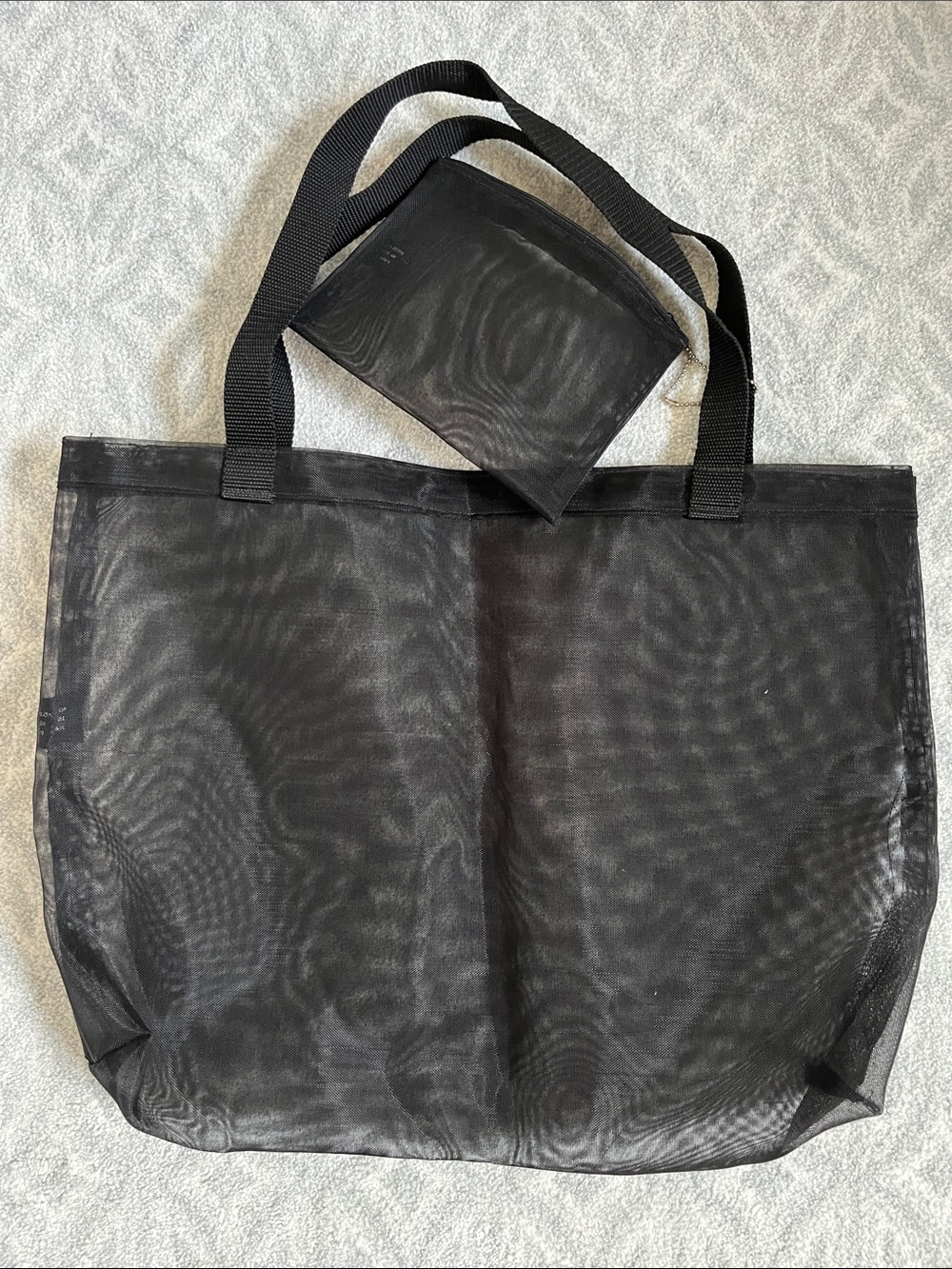 Vintage Express Black Mesh Tote with Matching Pouch